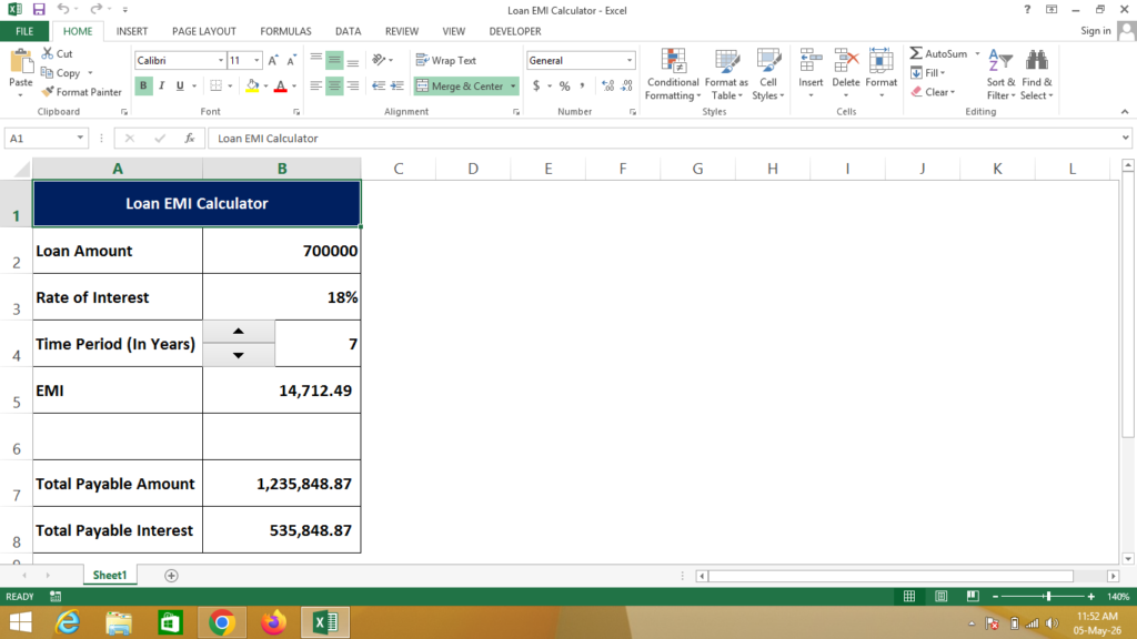 Loan EMI Calculator in Excel