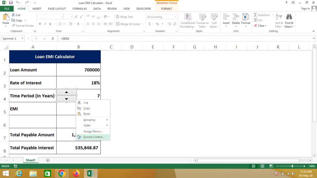 Loan EMI Calculator in Excel