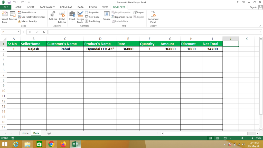 Automatic Data Entry in Excel Sheet