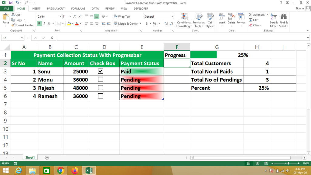 Payment Collection Status with Progress Bar