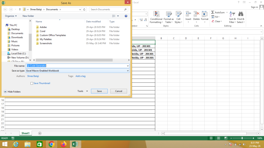 QR Code VBA Code in Excel