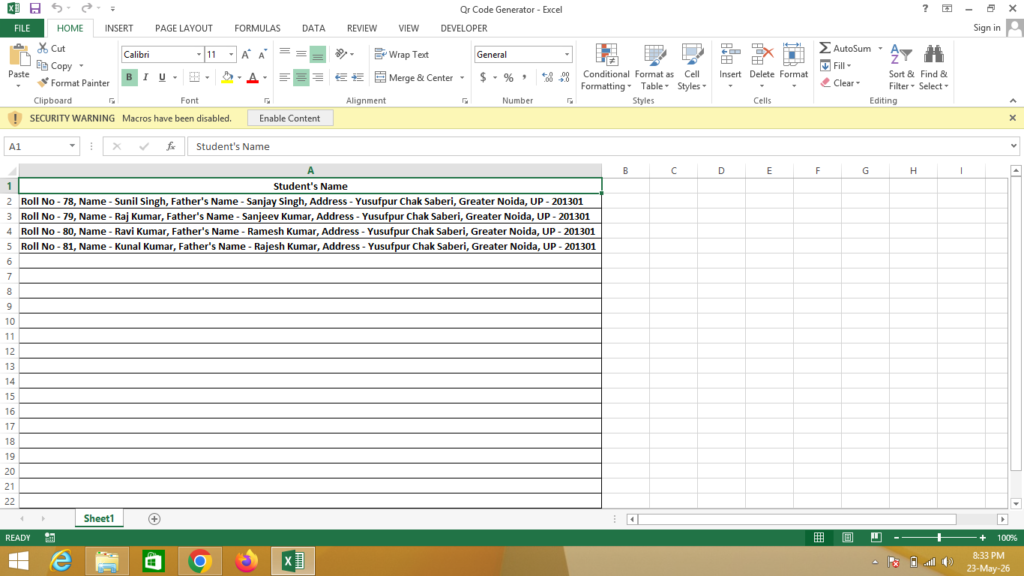 QR Code VBA Code in Excel