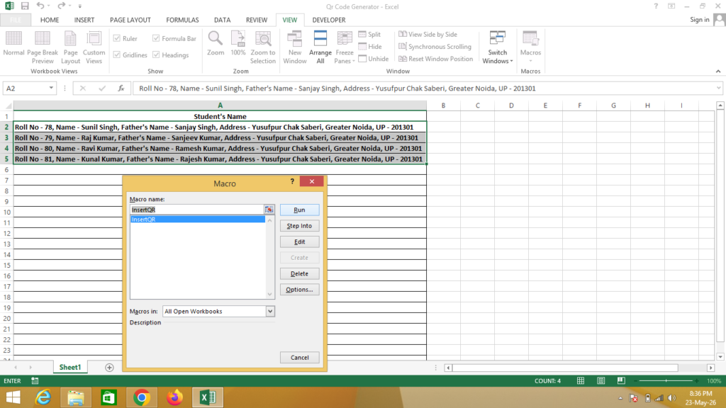 QR Code VBA Code in Excel