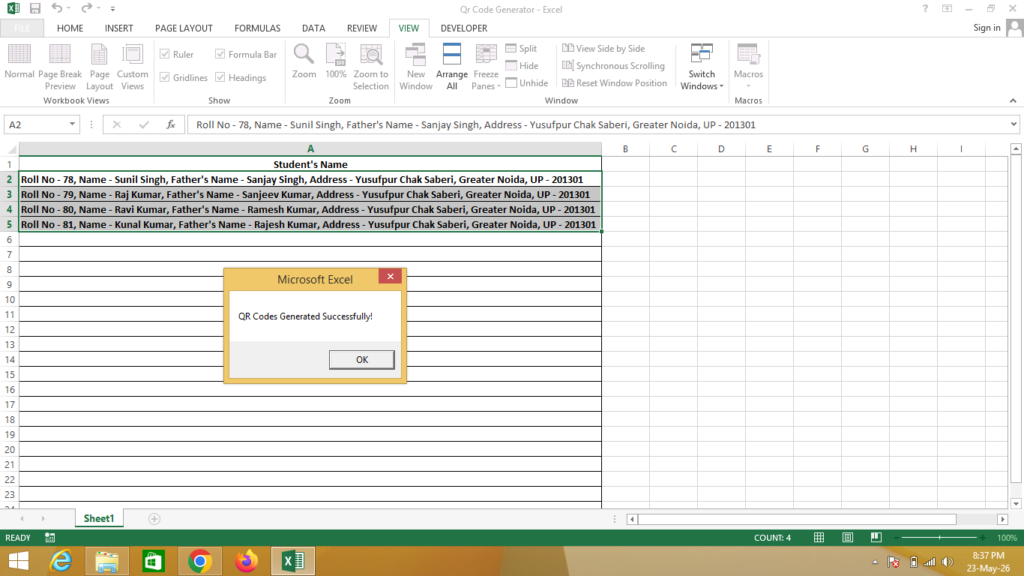 QR Code VBA Code in Excel
