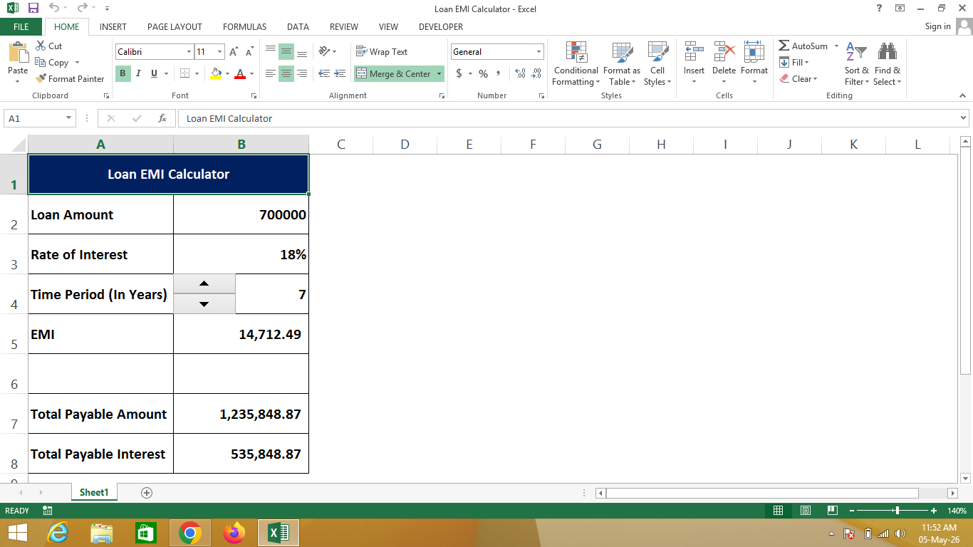 Loan EMI Calculator in Excel