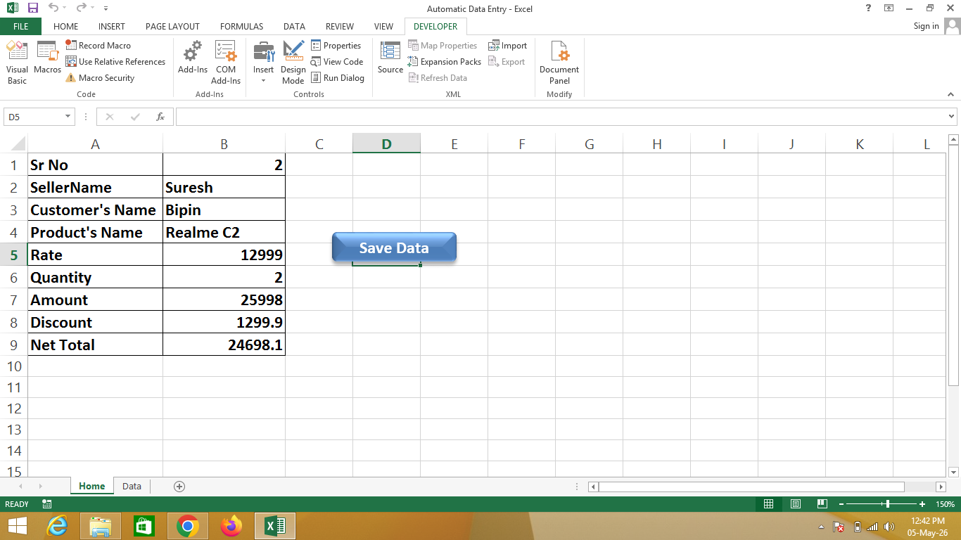 Automatic Data Entry in Excel Sheet