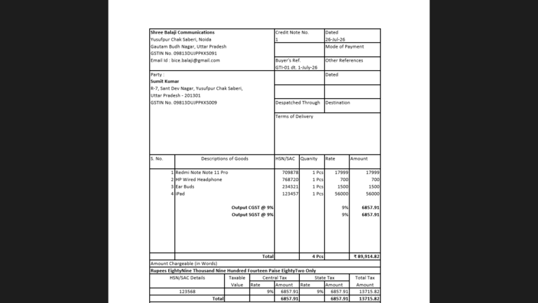 GST Bill Format - Sbicect