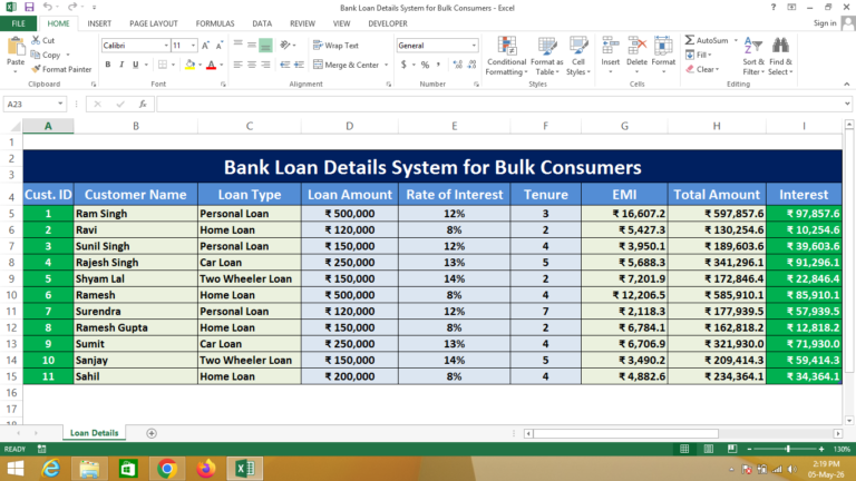 Bank Loan Details System for Bulk Consumers